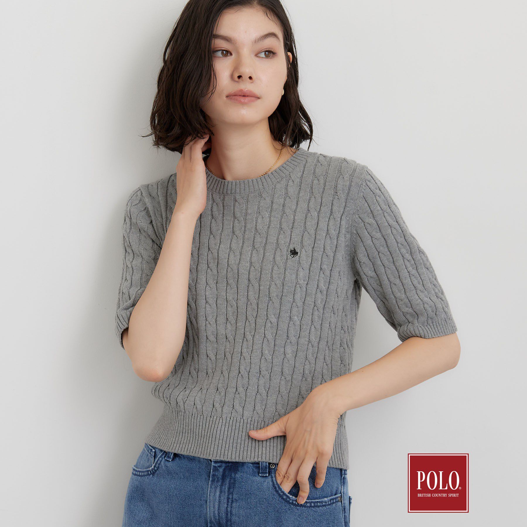 THE SHOP TK「POLO BCS/ケーブル5分袖ニット」|ニット・セーター|