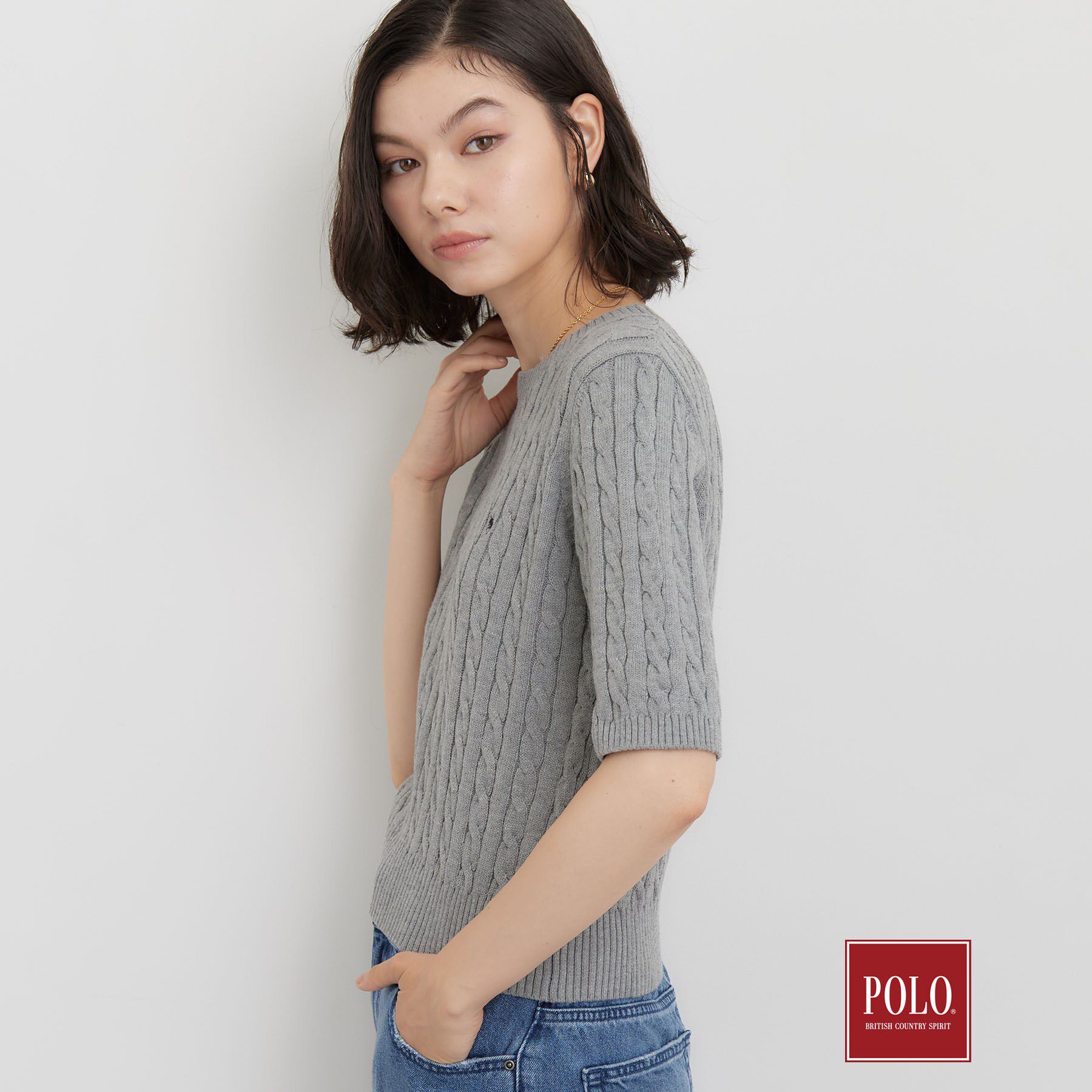 THE SHOP TK「POLO BCS/ケーブル5分袖ニット」|ニット・セーター|