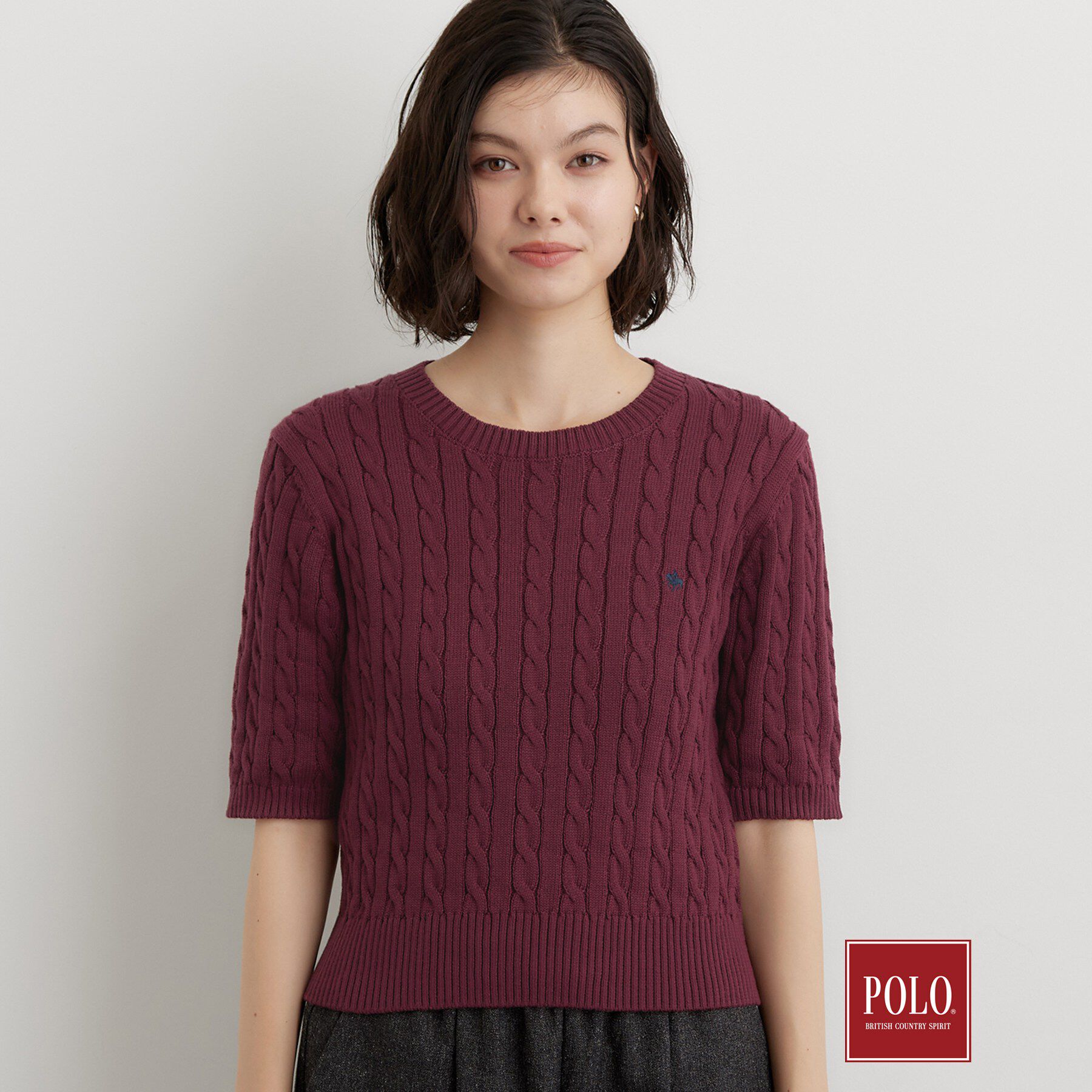THE SHOP TK「POLO BCS/ケーブル5分袖ニット」|ニット・セーター|
