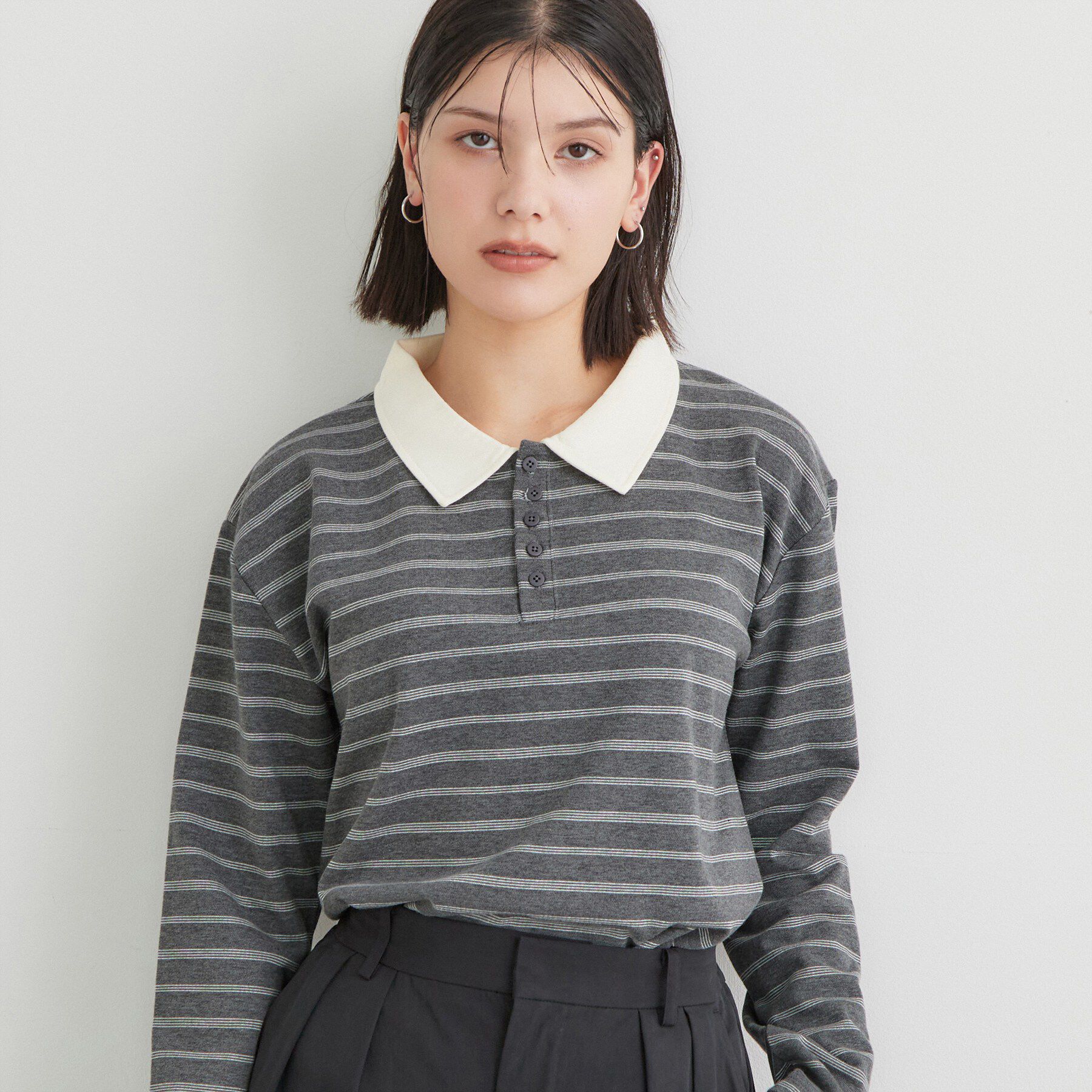 THE SHOP TK「ボーダーポロシャツ」|ポロシャツ|チャコールグレー(3