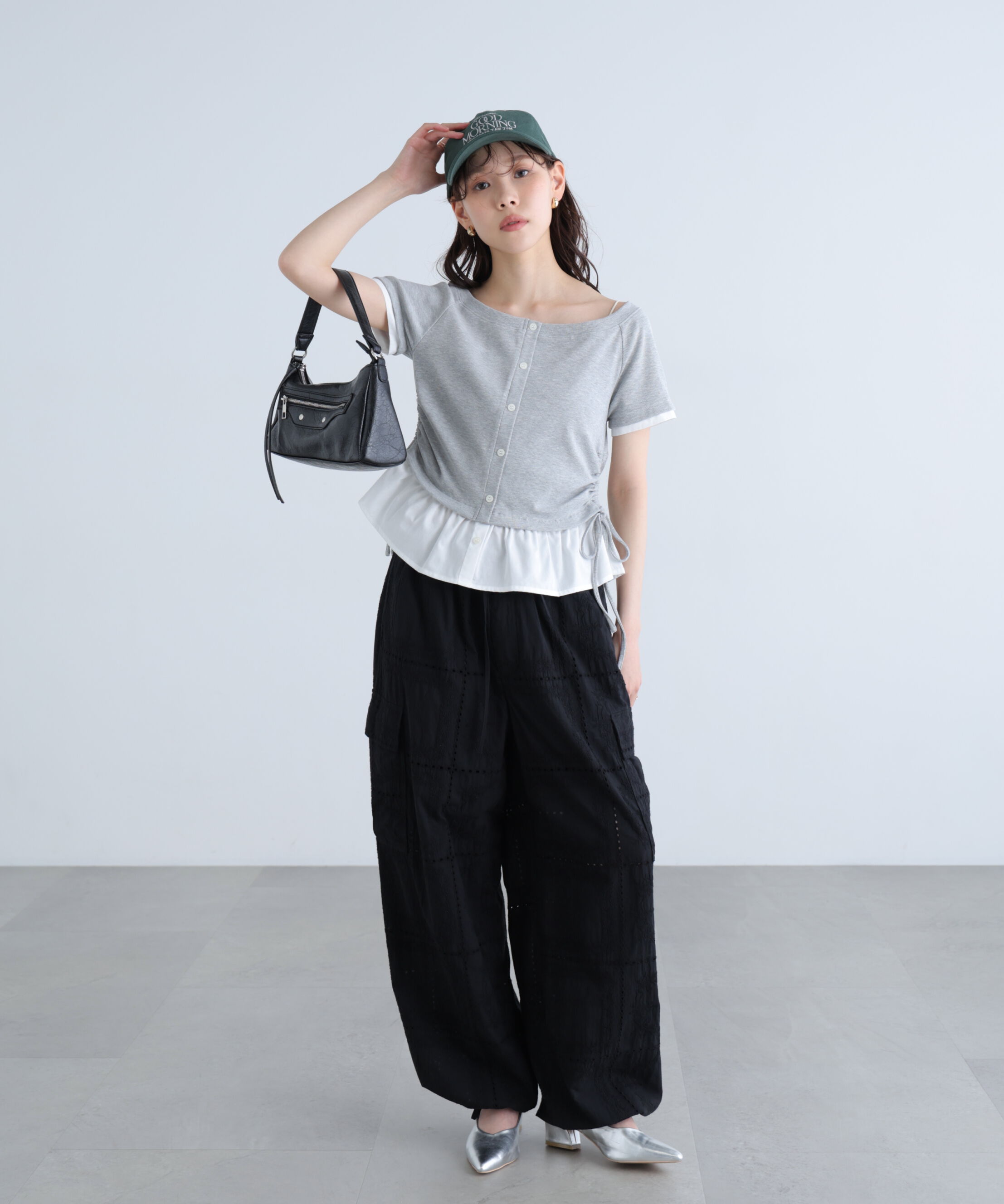  「布帛ドッキングサイドシャーリング半袖カットソー」|Tシャツ・カットソー|