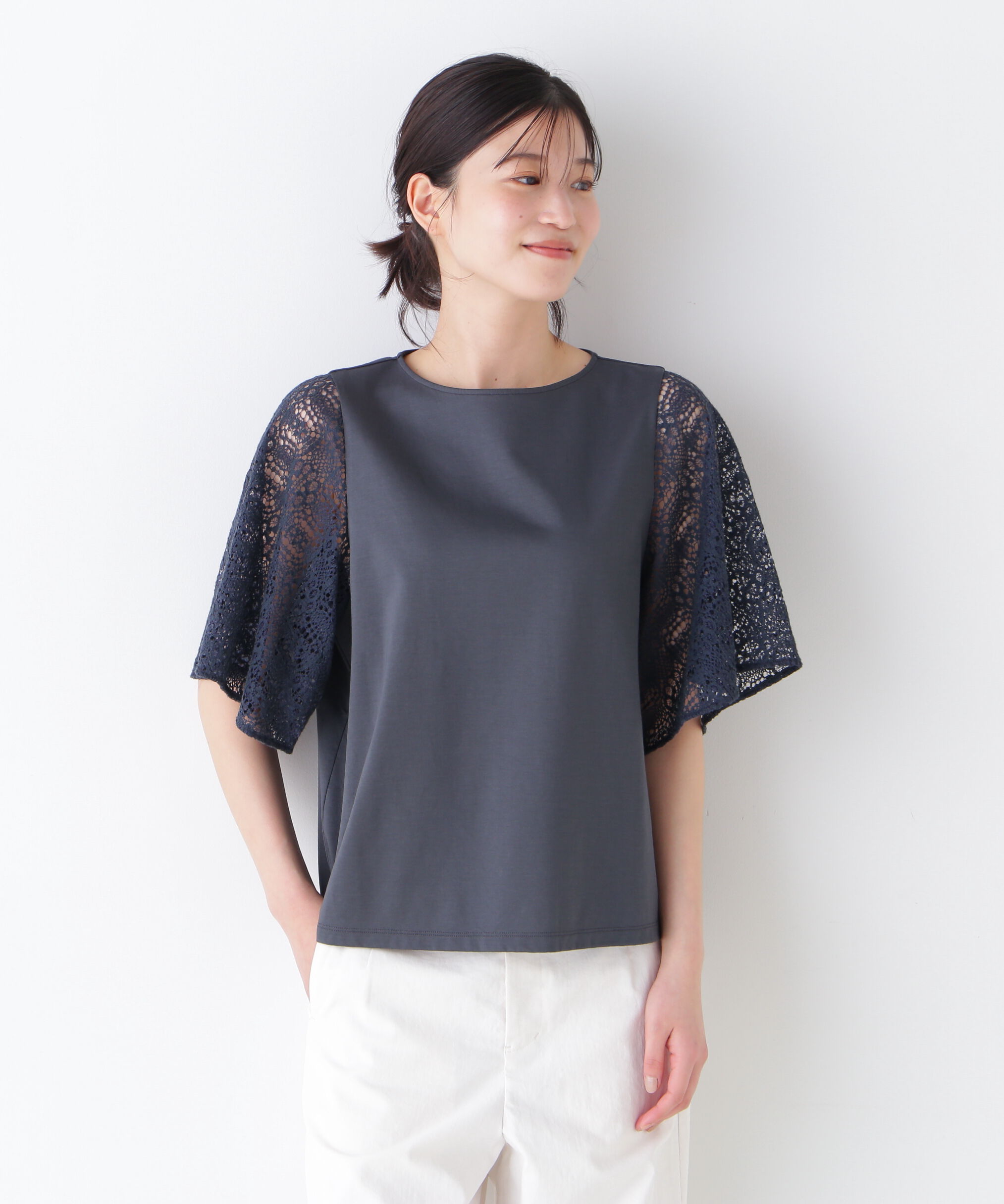  「◆≪接触冷感≫ ラッセルレースドッキングカットソープルオーバー」|Tシャツ・カットソー|