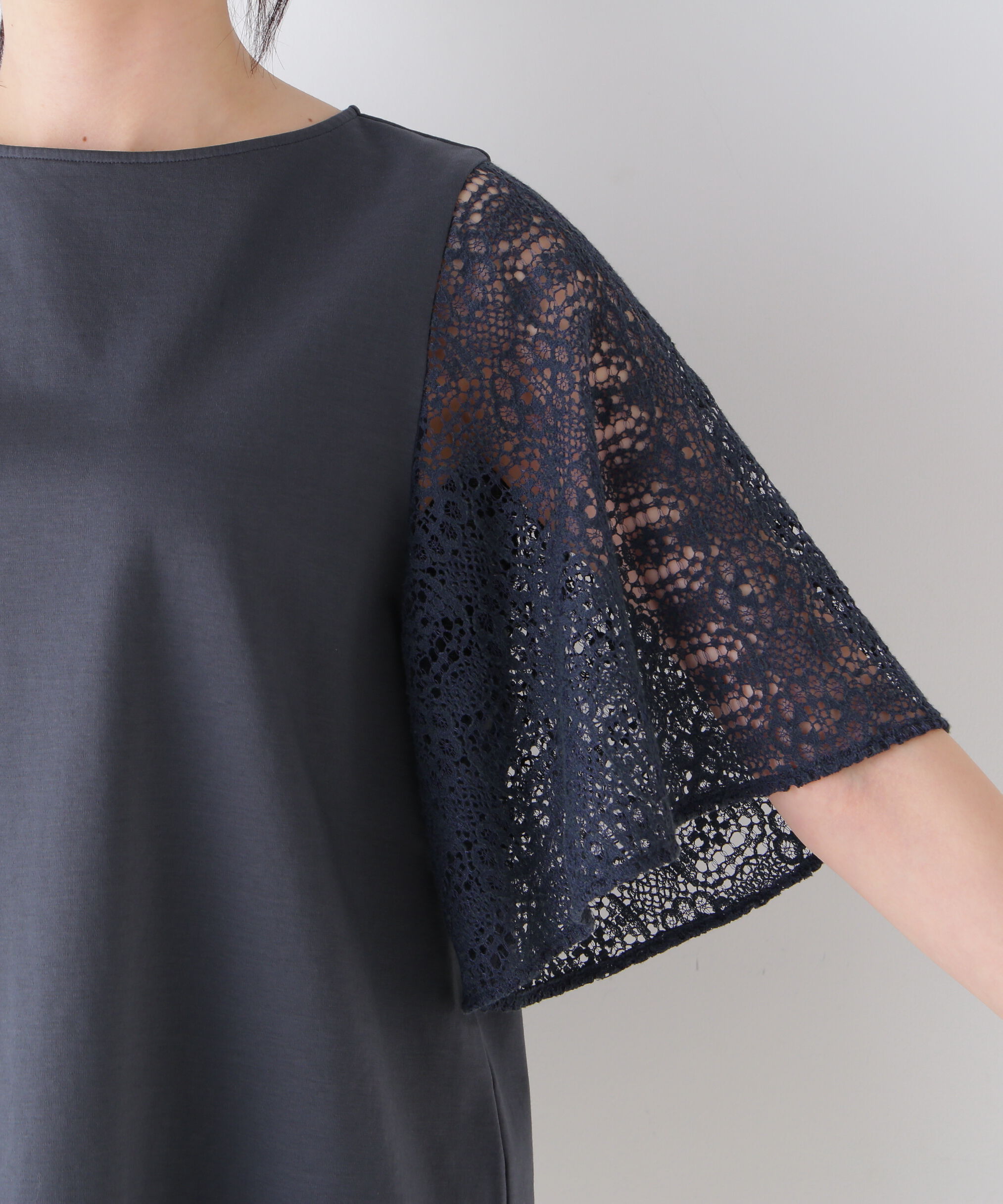  「◆≪接触冷感≫ ラッセルレースドッキングカットソープルオーバー」|Tシャツ・カットソー|