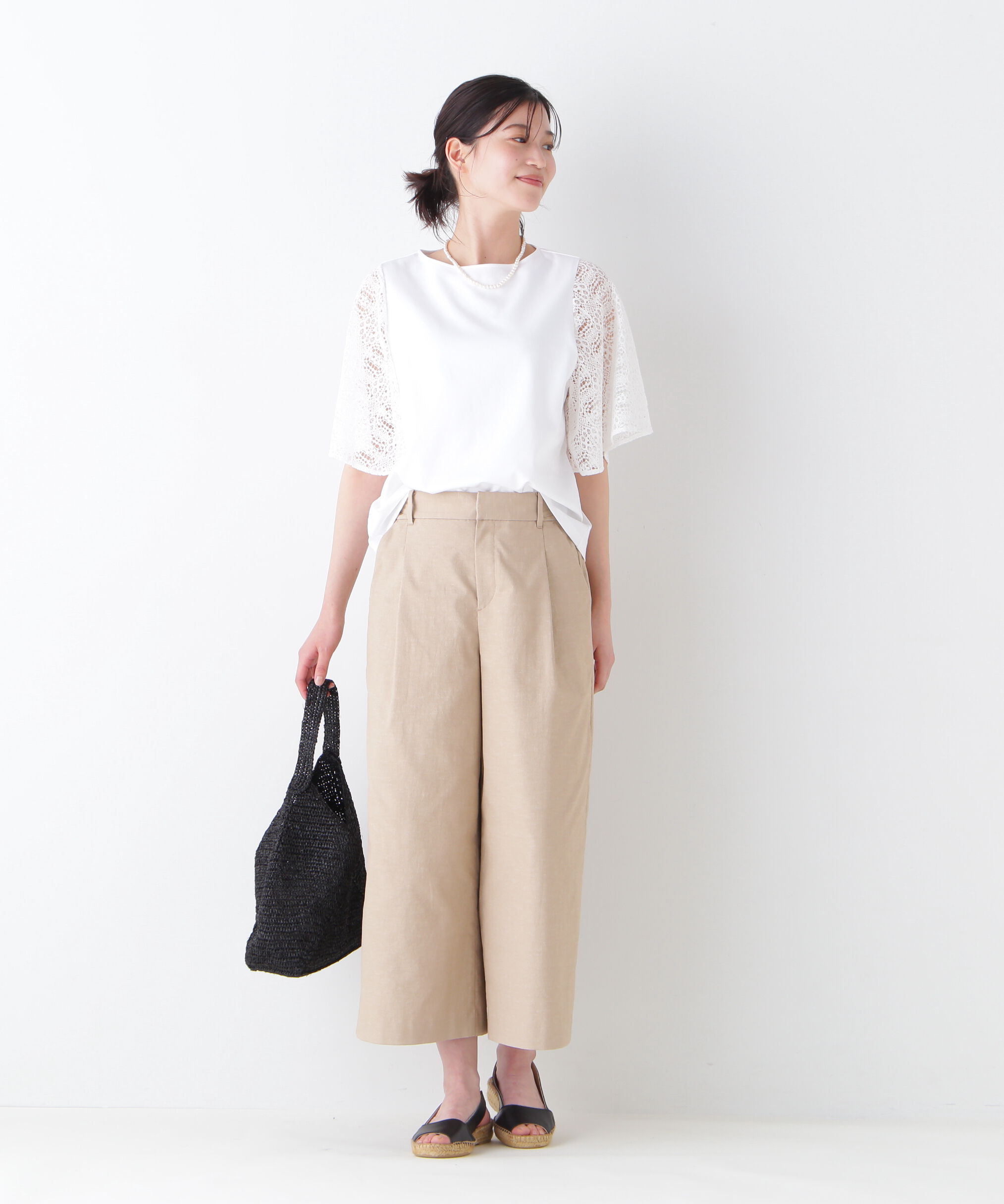  「◆≪接触冷感≫ ラッセルレースドッキングカットソープルオーバー」|Tシャツ・カットソー|