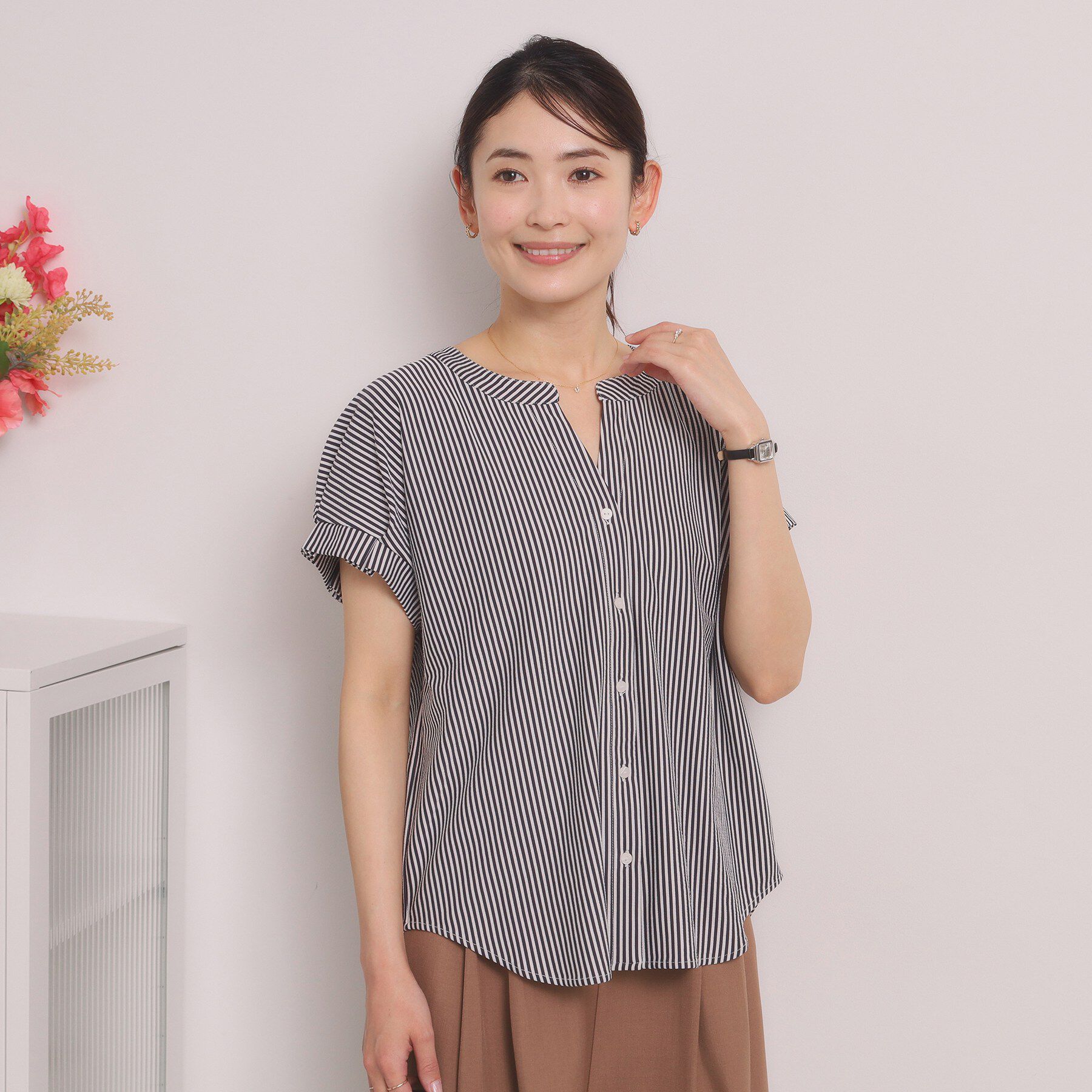 ITS&rsquo;DEMO「【洗濯機OK】カットサッカー前開きトップス」|Tシャツ・カットソー|