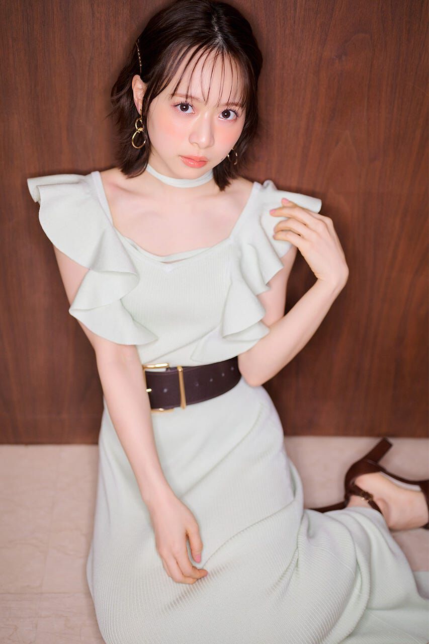 rienda「ショルダーフリルタイトニットワンピース」|ワンピース|