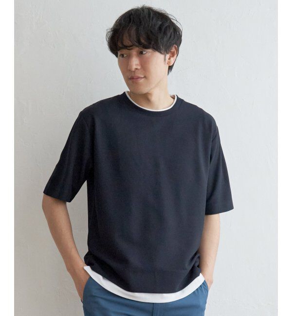 ikka「【吸水速乾】ドライ鹿の子5分袖レイヤードTシャツ」|Tシャツ・カットソー|