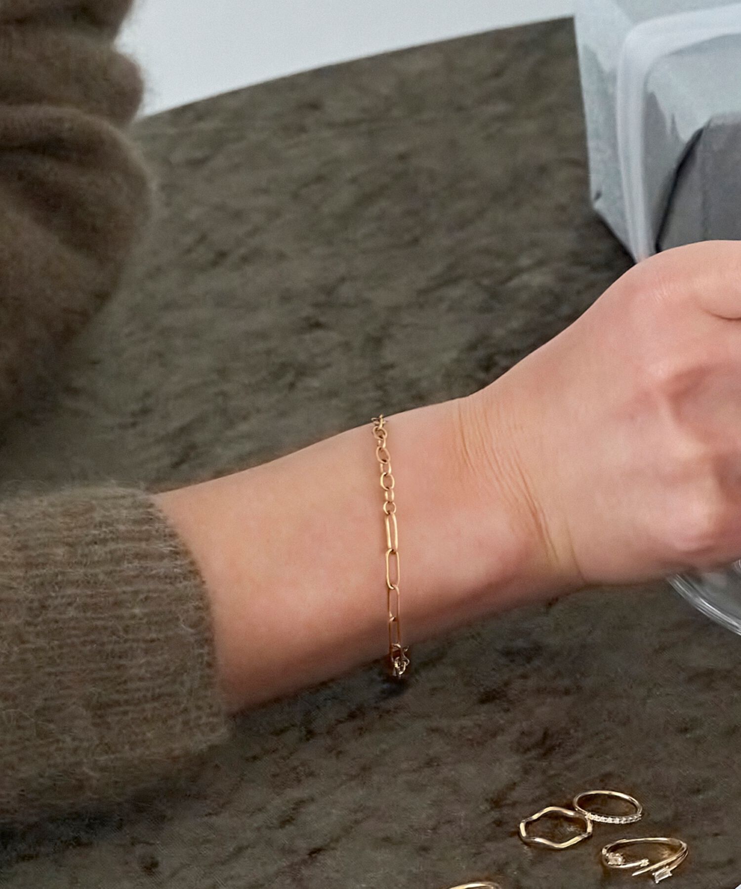 Phoebe「【金属アレルギー対応】チャンキーミックスチェーンブレスレット　ゴールド/サージカルステンレス」|ブレスレット・バングル|