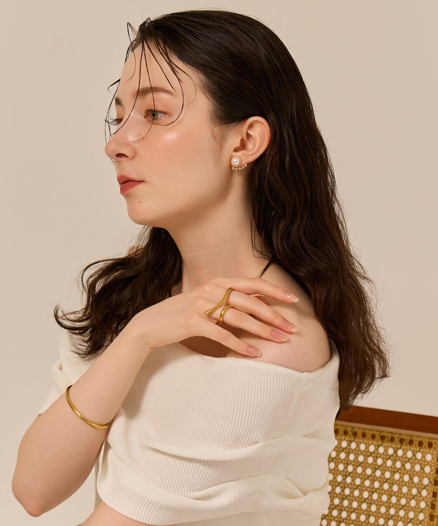 Phoebe「【金属アレルギー対応】2wayドロップラインパールバックキャッチピアス　ゴールド/ニッケルフリー」|ピアス|