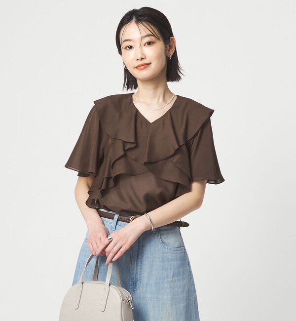 UNITED ARROWS green label relaxing「ラッフル フレア ショートスリーブ ブラウス」|シャツ・ブラウス|DK.BROWN