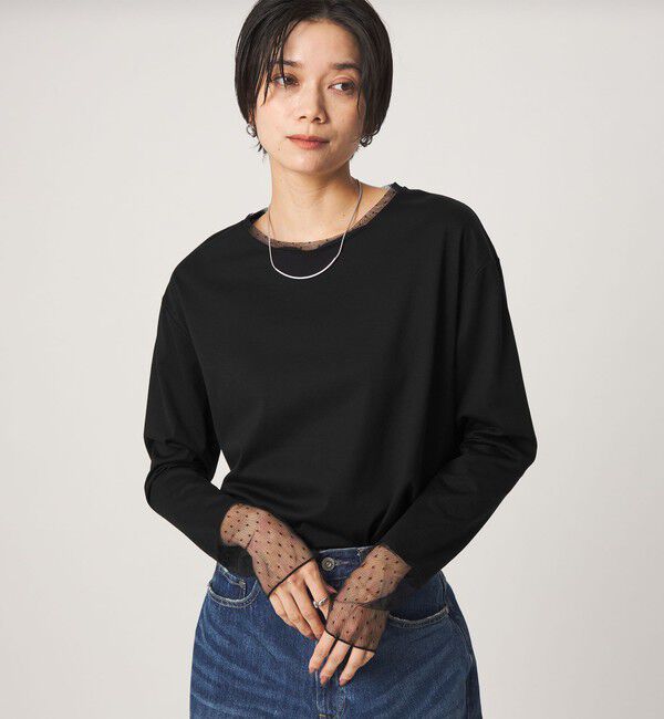UNITED ARROWS green label relaxing「ドット ソデ チュール プルオーバー カットソー」|Tシャツ・カットソー|BLACK