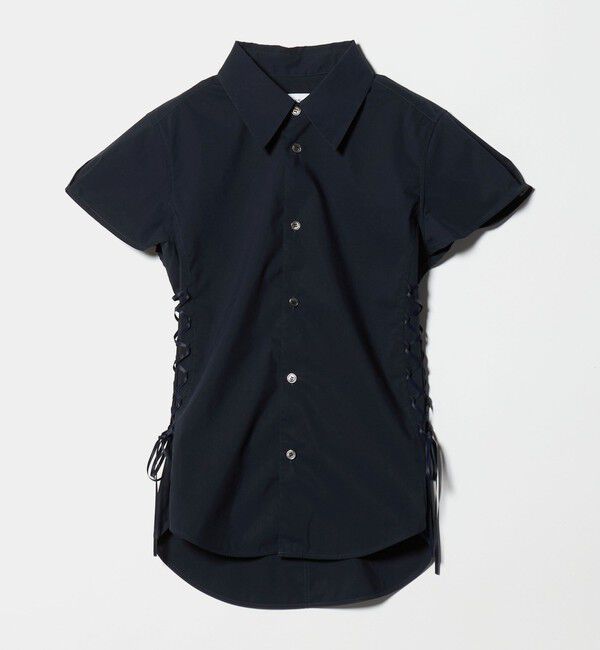ATTISESSION「＜ATTISESSION＞レースアップ ショートスリーブ シャツ」|シャツ・ブラウス|NAVY
