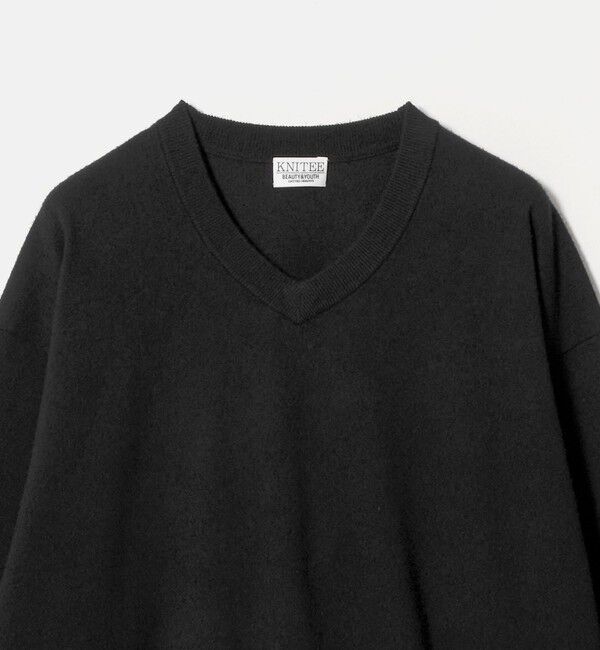 BEAUTY&YOUTH UNITED ARROWS「KNITEE フェザー コットン Vネック ニット Tシャツ ウォッシャブル」|ニット・セーター|