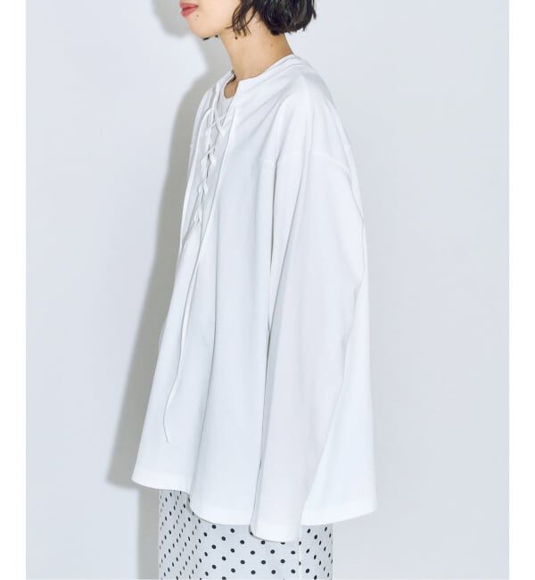  「《追加2》[THE MOOD]レースアップロングTシャツ」|Tシャツ・カットソー|