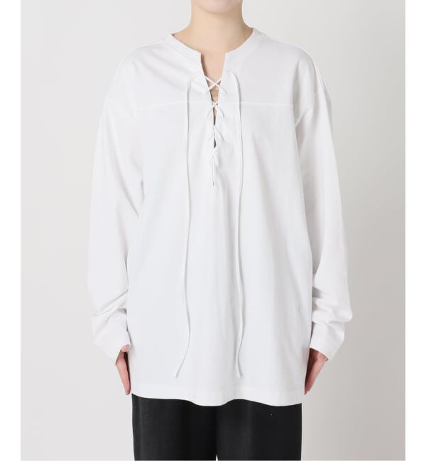  「《追加2》[THE MOOD]レースアップロングTシャツ」|Tシャツ・カットソー|