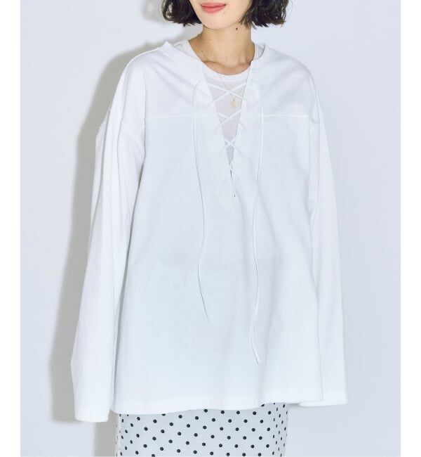  「《追加2》[THE MOOD]レースアップロングTシャツ」|Tシャツ・カットソー|ホワイト