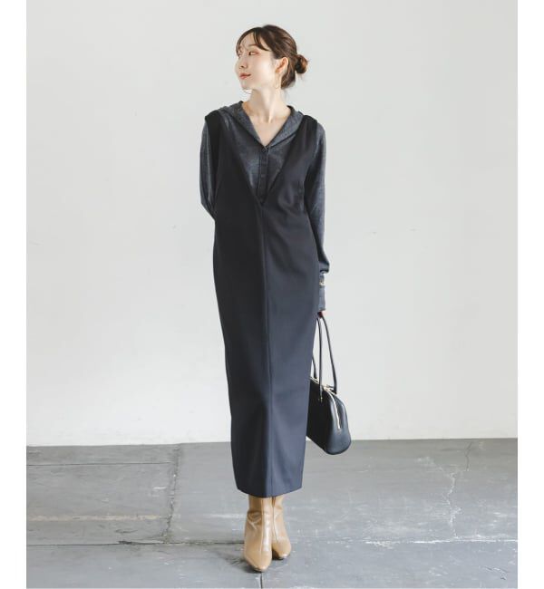 NOBLE「《WEB&一部店舗限定追加予約》ストレートVネックワンピース」|ワンピース|