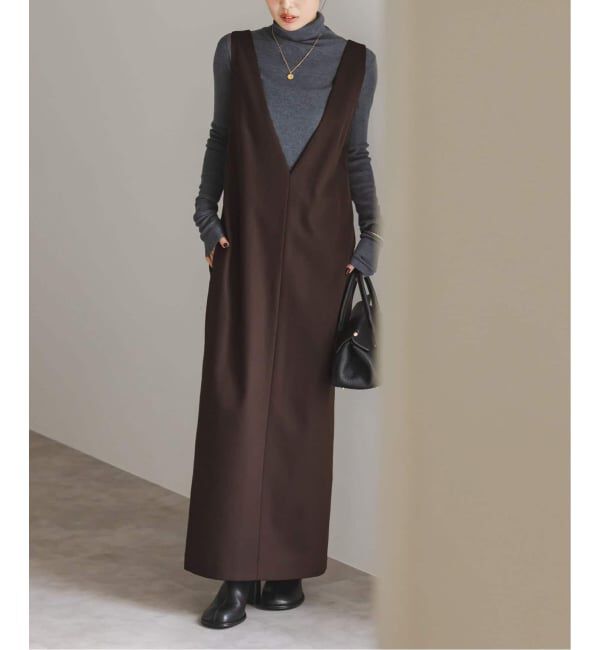 NOBLE「《WEB&一部店舗限定追加予約》ストレートVネックワンピース」|ワンピース|ブラウン