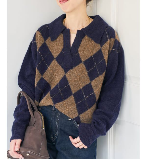 Spick and Span「《予約》アーガイルスキッパー襟ニット」|ニット・セーター|ネイビー