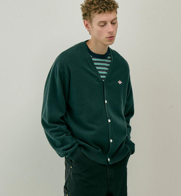DANTON「DANTON | ラムウール Vネックニットカーディガン MEN」|ニット・セーター|GREEN系1