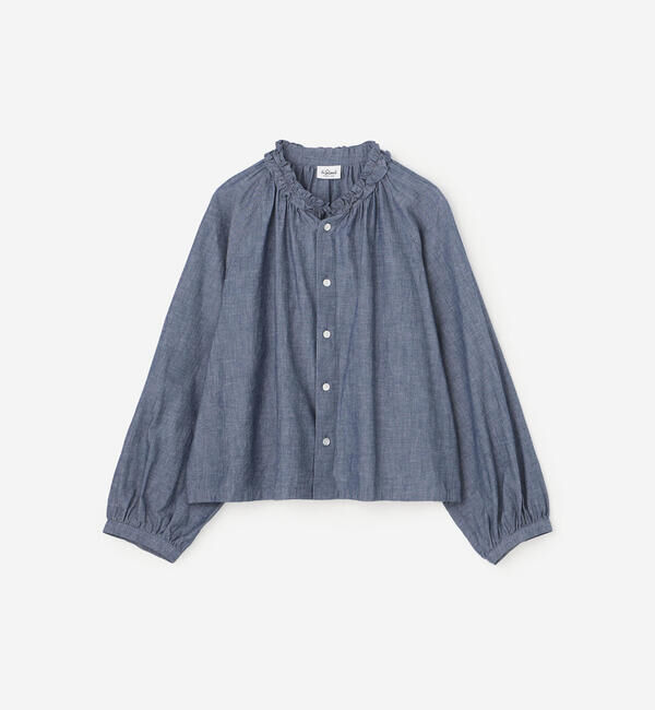 LE GLAZIK「LE GLAZIK | インディゴダンガリー ラッフルシャツ WOMEN」|シャツ・ブラウス|