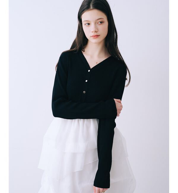 SELFIST「【kariさんコラボ】新色追加！カーディガン&times;ニットドッキングチュールワンピース」|ワンピース|