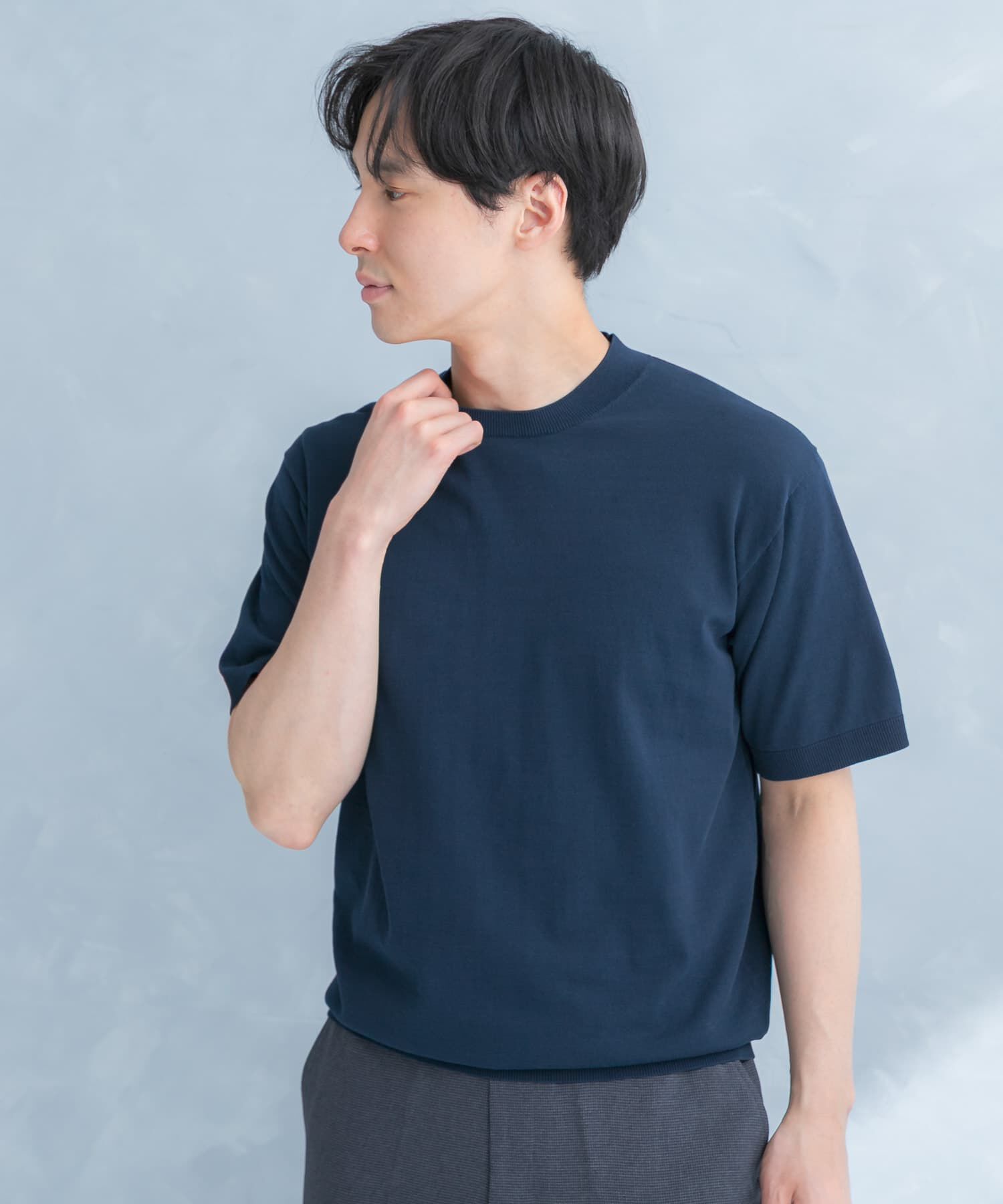 URBAN RESEARCH DOORS「LIFE STYLE TAILOR　ハイゲージクルーネック半袖ニット」|シャツ・ブラウス|