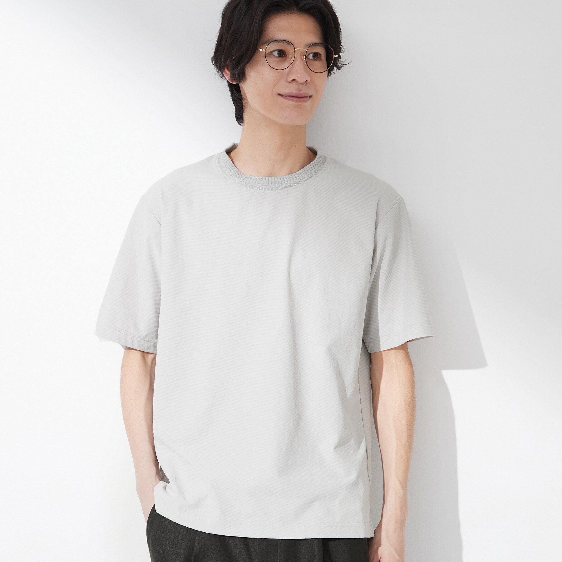 THE SHOP TK「【吸水速乾／UVカット／接触冷感】ミニリップル半袖Tシャツ」|Tシャツ・カットソー|ライトグレー(011
