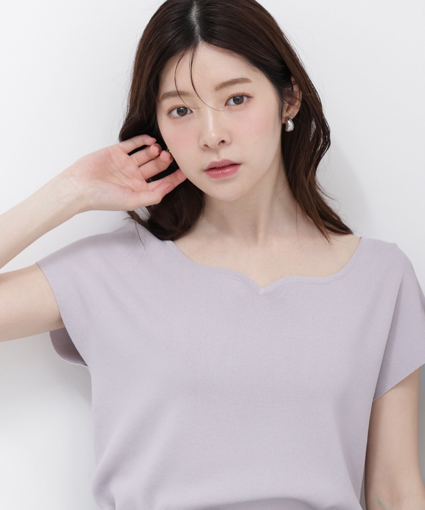 PROPORTION BODY DRESSING「<ｳｫｯｼｬﾌﾞﾙ/UVｶｯﾄ/接触冷感>総針ﾊｰﾄｶｯﾄﾌﾚﾝﾁｽﾘｰﾌ 」|ニット・セーター|グレージュ