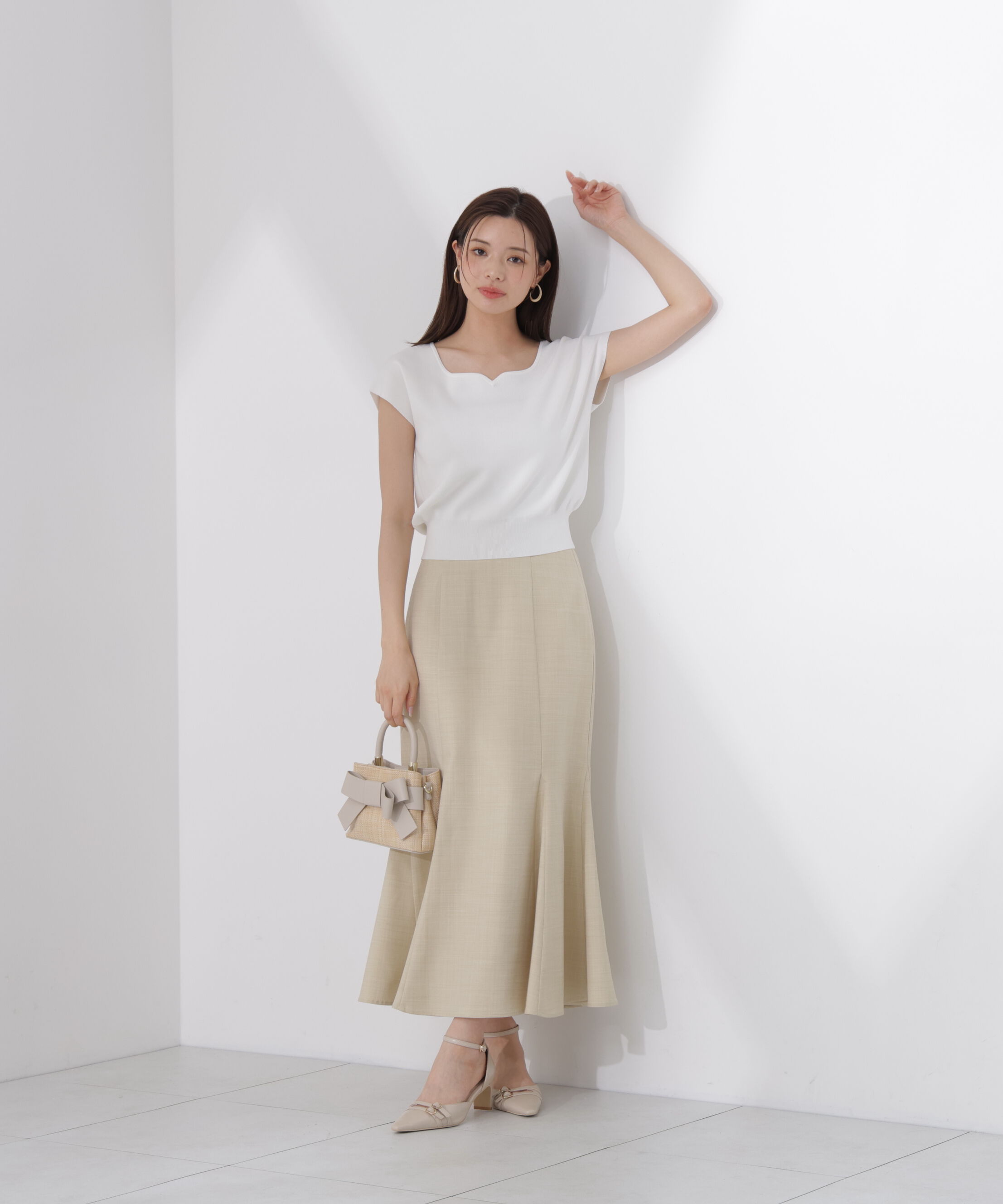 PROPORTION BODY DRESSING「<ｳｫｯｼｬﾌﾞﾙ/UVｶｯﾄ/接触冷感>総針ﾊｰﾄｶｯﾄﾌﾚﾝﾁｽﾘｰﾌ 」|ニット・セーター|