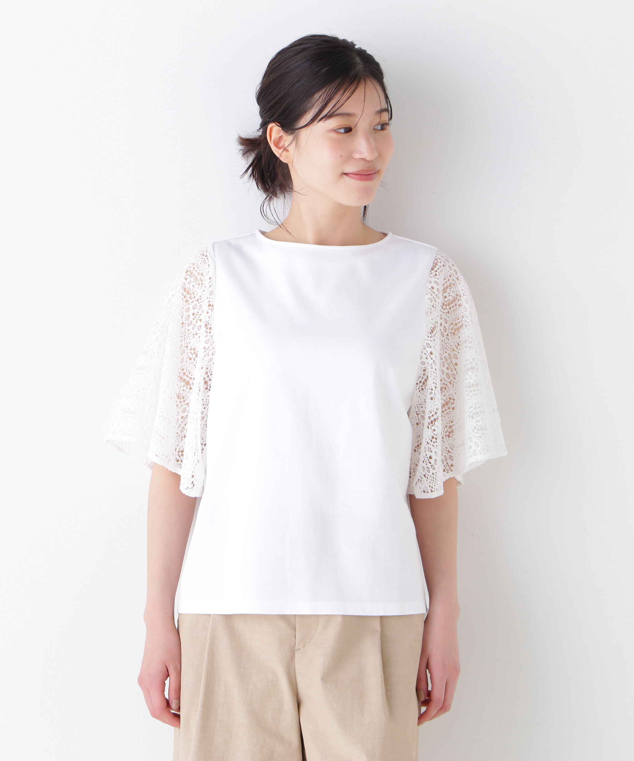  「◆≪接触冷感≫ ラッセルレースドッキングカットソープルオーバー」|Tシャツ・カットソー|
