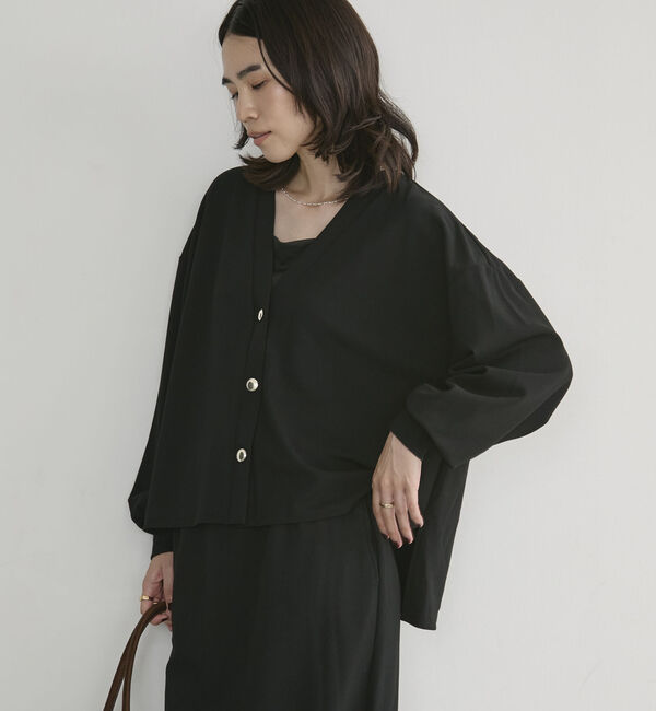 Doux archives「カットジョーゼットＶネックカーディガン」|Tシャツ・カットソー|BLACK