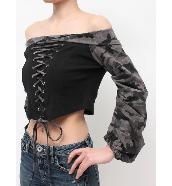 GYDA「camouflageレースアップトップス」|Tシャツ・カットソー|