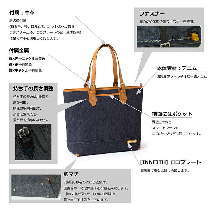 BACKYARD FAMILY「ビジネス トートバッグ メンズ 通販 ブランド INNFITH デニム 通勤 通学 A4 多収納」|トートバッグ|