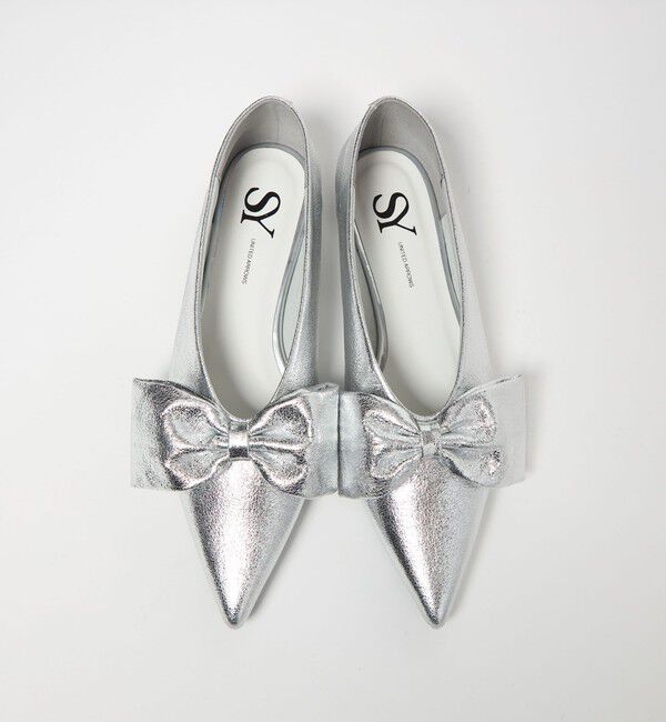 SY UNITED ARROWS「＜SY＞ポインテッド ビッグ リボン フラット10&uarr;」|パンプス|SILVER