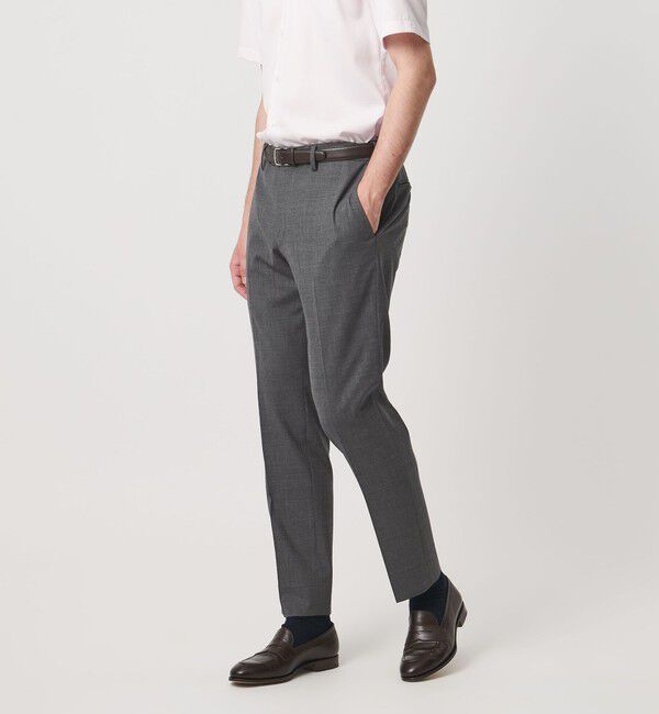 UNITED ARROWS「トロピカル サイドエクステンド ノープリーツ スラックス COMFORT EASY‐MODEL ウォッシャブル タテヨコス」|スラックス|DK.GRAY