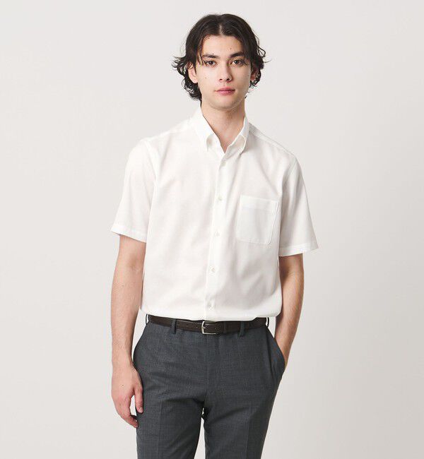 UNITED ARROWS「イージーケア AG パナマ ショートスリーブ ボタンダウンカラーシャツ 抗菌防臭 通気性」|シャツ・ブラウス|WHITE