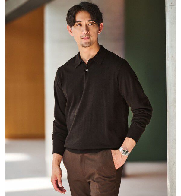 UNITED ARROWS green label relaxing「【WEB限定】JUST fit ハイゲージ ジャケイン ニットポロ」|ニット・セーター|DK.BROWN