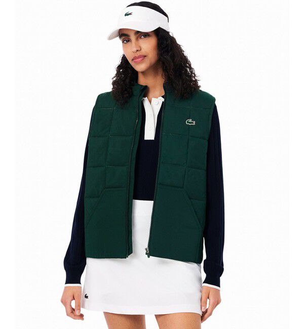 LACOSTE「撥水 UVカット UPF50 ステッチレス中綿キルティングベスト」|ダウンベスト・ベスト|モスグリーン