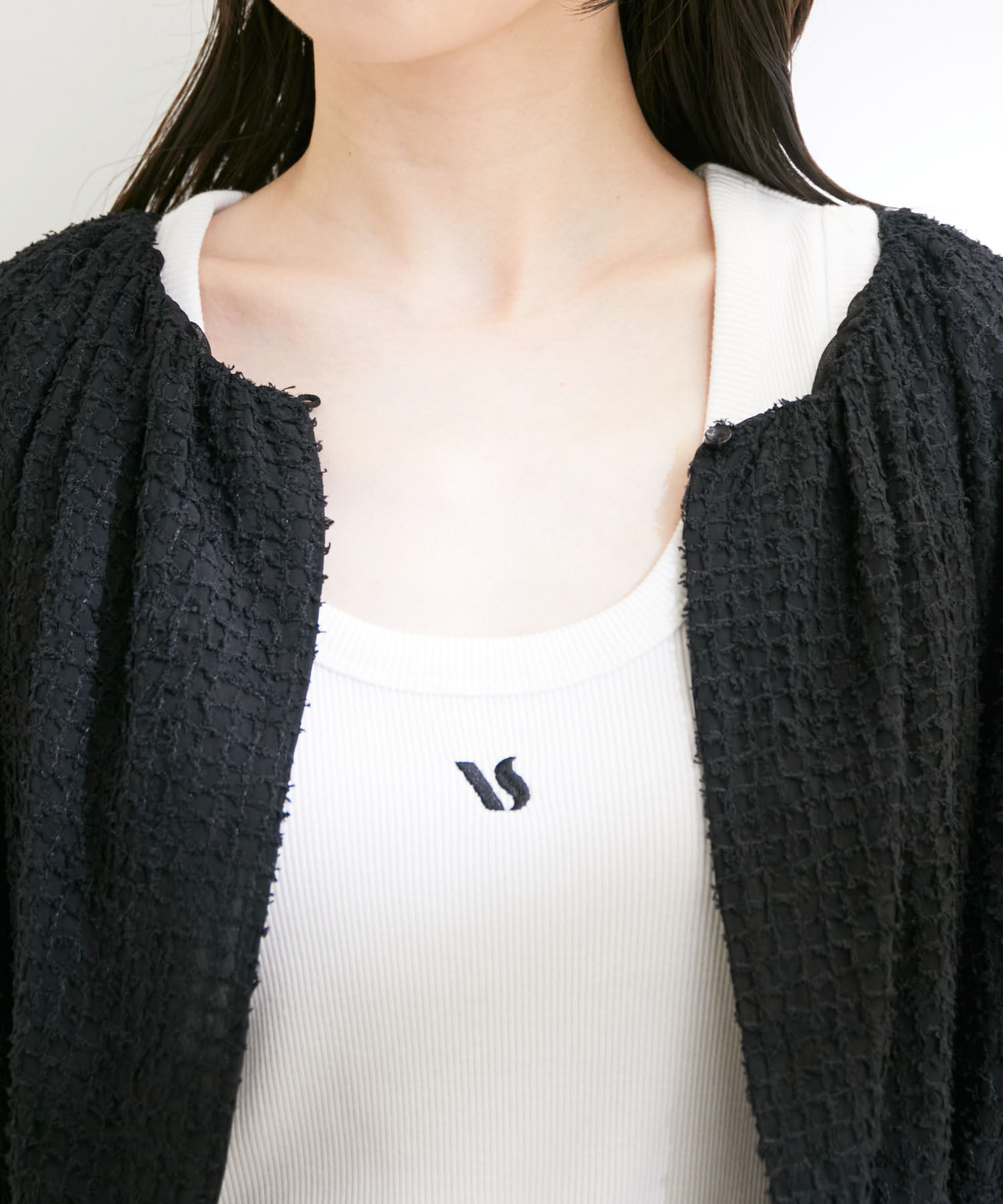 VIS「【洗える】リバーシブルシフォンジャガードブラウスカーディガン」|カーディガン|