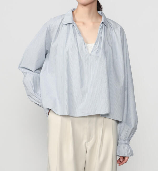 「INDIA INDUSTRY | コットン 長袖スキッパーシャツ STRIPE WOMEN」|シャツ・ブラウス|
