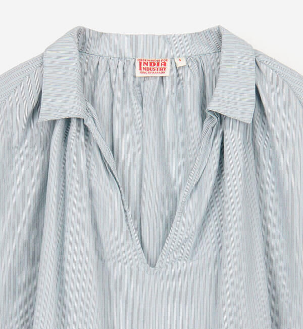  「INDIA INDUSTRY | コットン 長袖スキッパーシャツ STRIPE WOMEN」|シャツ・ブラウス|