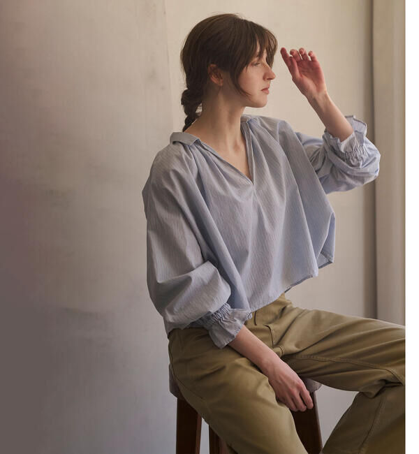  「INDIA INDUSTRY | コットン 長袖スキッパーシャツ STRIPE WOMEN」|シャツ・ブラウス|