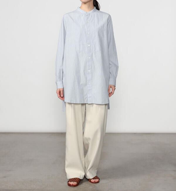  「INDIA INDUSTRY | コットン バンドカラーブザムチュニックシャツ STRIPE WOMEN」|シャツ・ブラウス|