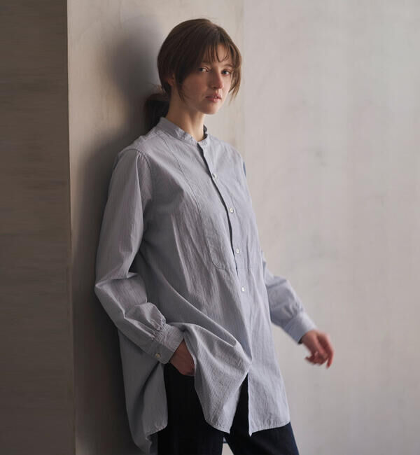  「INDIA INDUSTRY | コットン バンドカラーブザムチュニックシャツ STRIPE WOMEN」|シャツ・ブラウス|