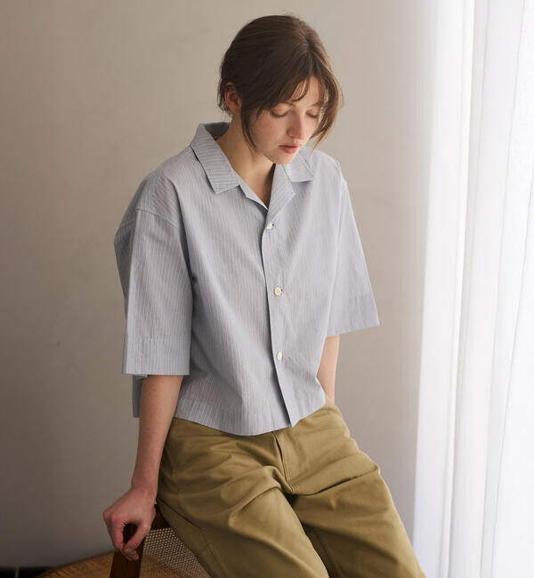  「INDIA INDUSTRY | コットン ストライプオープンカラーシャツ WOMEN」|シャツ・ブラウス|