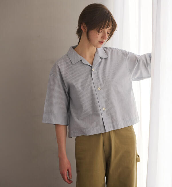  「INDIA INDUSTRY | コットン ストライプオープンカラーシャツ WOMEN」|シャツ・ブラウス|