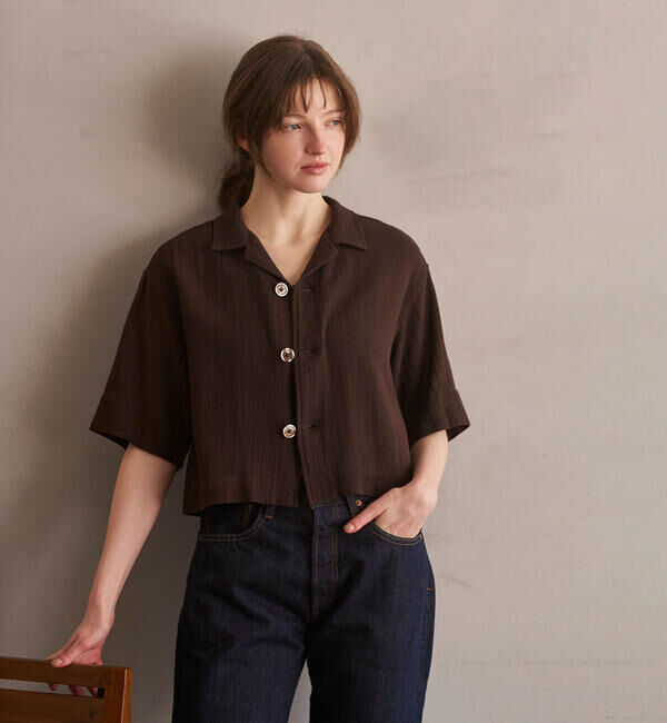  「INDIA INDUSTRY | コットンメッシュ 半袖オープンカラーシャツ WOMEN」|シャツ・ブラウス|