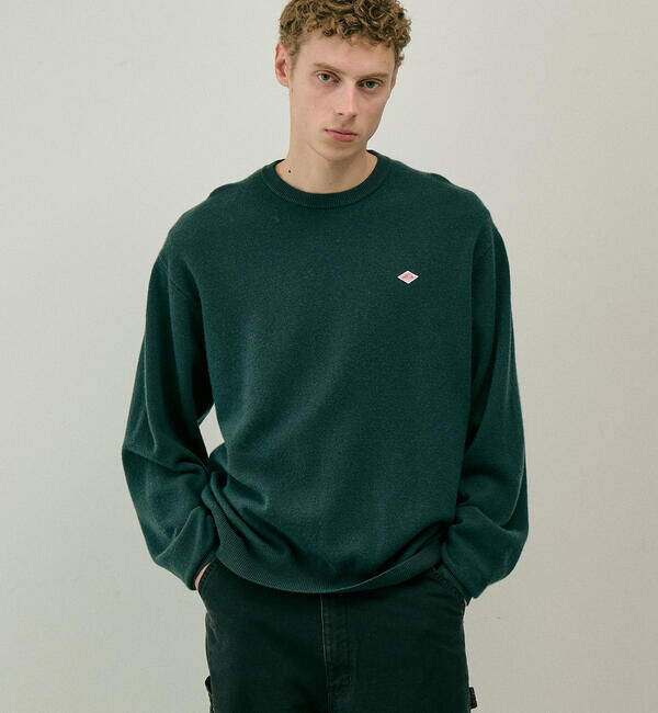 DANTON「DANTON | ラムウール クルーネックニットプルオーバー MEN」|ニット・セーター|GREEN系1