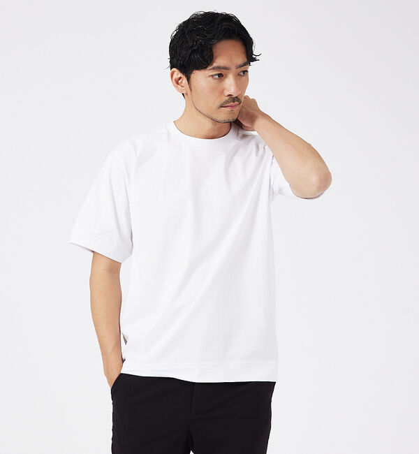 ABAHOUSE「【接触冷感】シルケット天竺ワイドリブ 半袖Tシャツ」|Tシャツ・カットソー|ホワイト